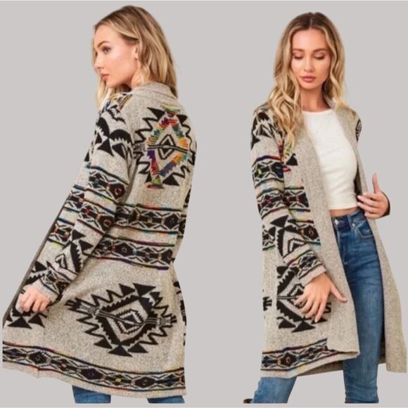 Northern Angel Cardigan Sweater M Aztec Duster Open‎ Front Boho Western - Picture 1 of 11